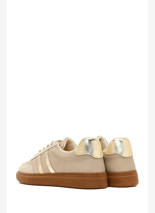 Kadın Bej Bağcıklı Kalın Tabanlı Sneaker 25AFE145414 - Görsel 6