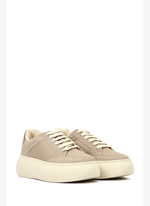 Kadın Vizon Bağcıklı Kalın Tabanlı Sneaker 25AFE145514 - Görsel 4