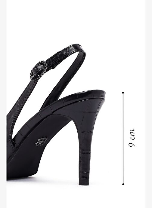 Kadın Siyah Kroko Arkası Açık İnce Topuklu Ayakkabı 25AFE4805E3 - Görsel 3