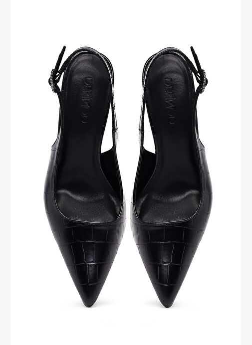 Kadın Siyah Kroko Arkası Açık İnce Topuklu Ayakkabı 25AFE4805E3 - Görsel 9