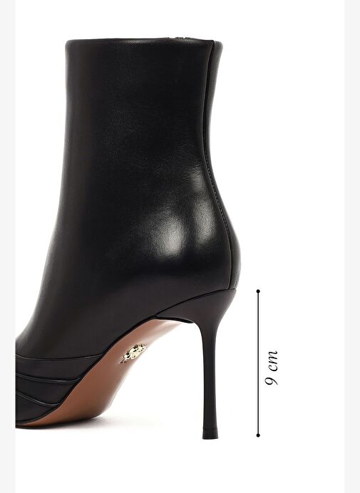 Kadın Siyah Fermuarlı İnce Topuklu Deri Bot 25WFD101318 - Görsel 3