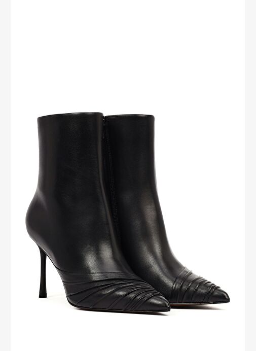 Kadın Siyah Fermuarlı İnce Topuklu Deri Bot 25WFD101318 - Görsel 6