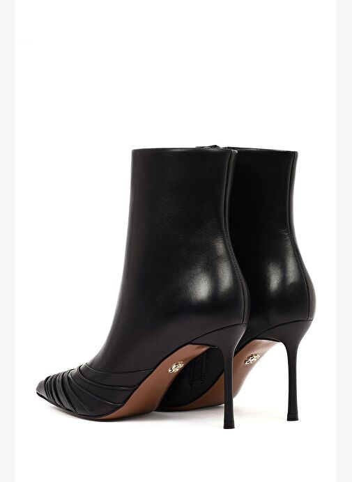 Kadın Siyah Fermuarlı İnce Topuklu Deri Bot 25WFD101318 - Görsel 8