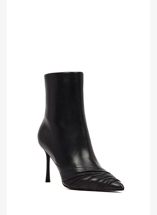 Kadın Siyah Fermuarlı İnce Topuklu Deri Bot 25WFD101318 - Görsel 9