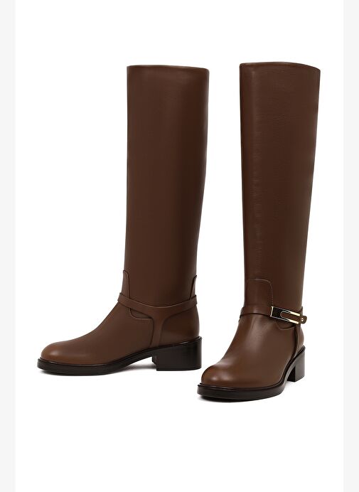 Kadın Kahverengi Tokalı Deri Çizme 25WFD101518 - Görsel 4