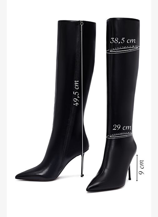 Kadın Siyah Fermuarlı Yüksek İnce Topuklu Deri Çizme 25WFD101618 - Görsel 3