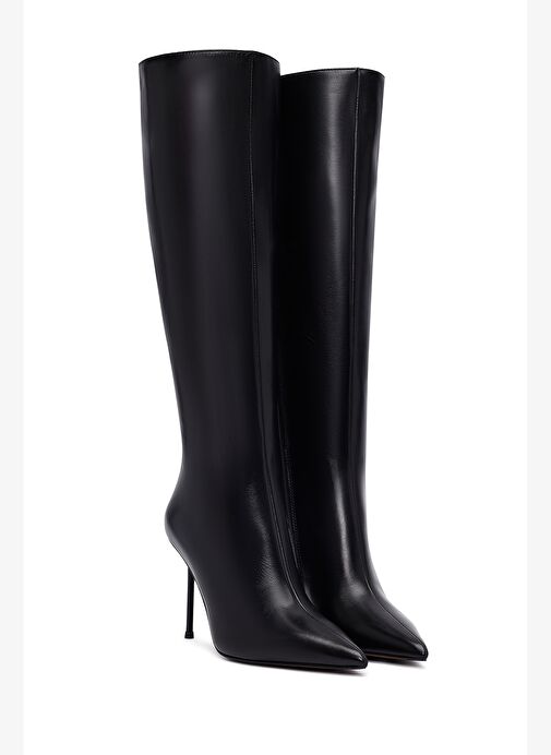 Kadın Siyah Fermuarlı Yüksek İnce Topuklu Deri Çizme 25WFD101618 - Görsel 6