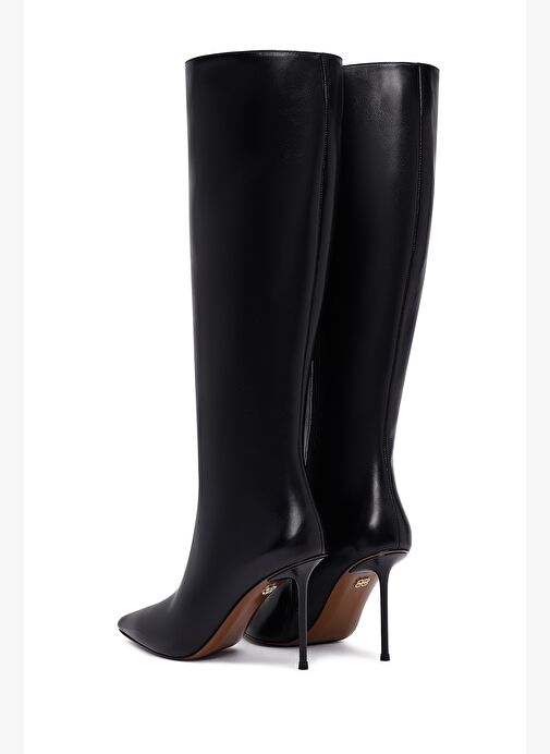 Kadın Siyah Fermuarlı Yüksek İnce Topuklu Deri Çizme 25WFD101618 - Görsel 8