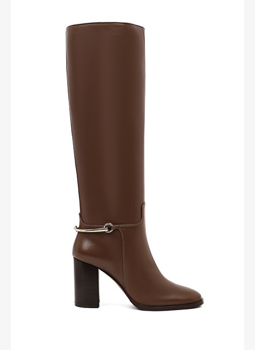 Kadın Kahverengi Kalın Topuklu Deri Çizme 25WFD101818 - Görsel 2