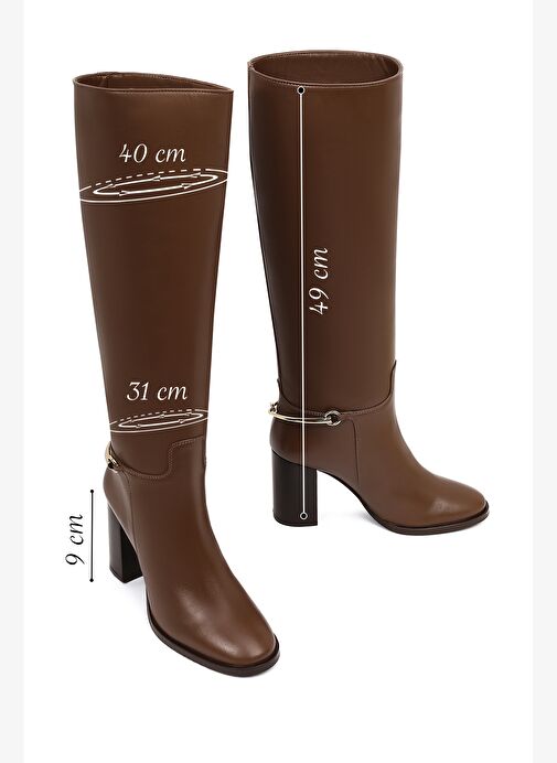 Kadın Kahverengi Kalın Topuklu Deri Çizme 25WFD101818 - Görsel 3