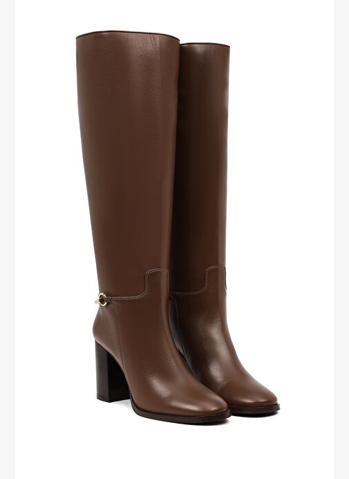 Kadın Kahverengi Kalın Topuklu Deri Çizme 25WFD101818 - Görsel 5