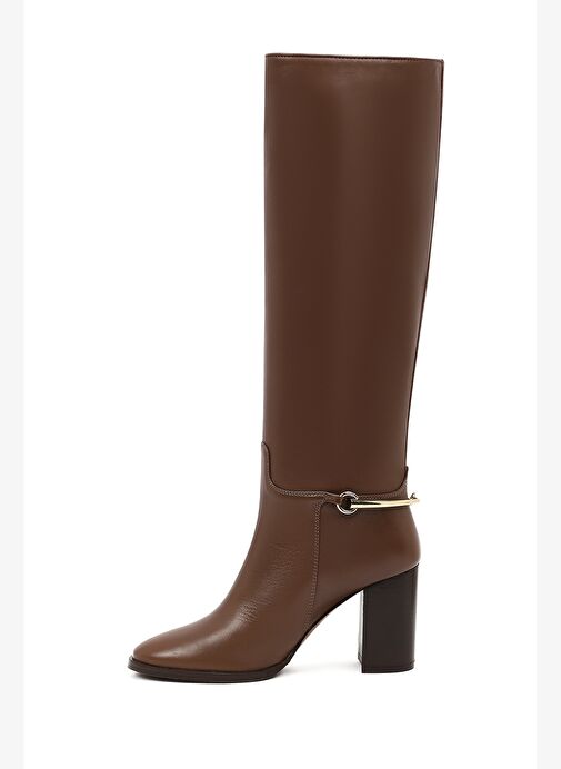 Kadın Kahverengi Kalın Topuklu Deri Çizme 25WFD101818 - Görsel 6