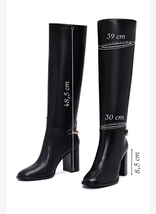 Kadın Siyah Kalın Topuklu Deri Çizme 25WFD101818 - Görsel 3