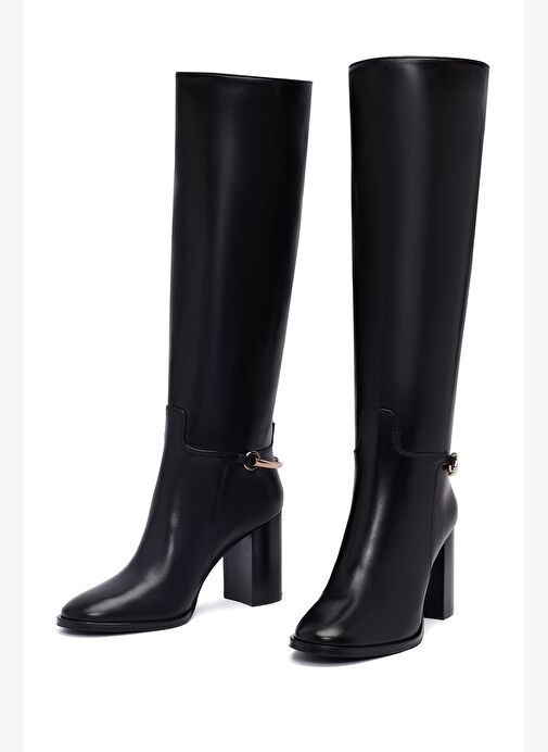 Kadın Siyah Kalın Topuklu Deri Çizme 25WFD101818 - Görsel 4