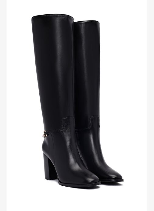 Kadın Siyah Kalın Topuklu Deri Çizme 25WFD101818 - Görsel 5