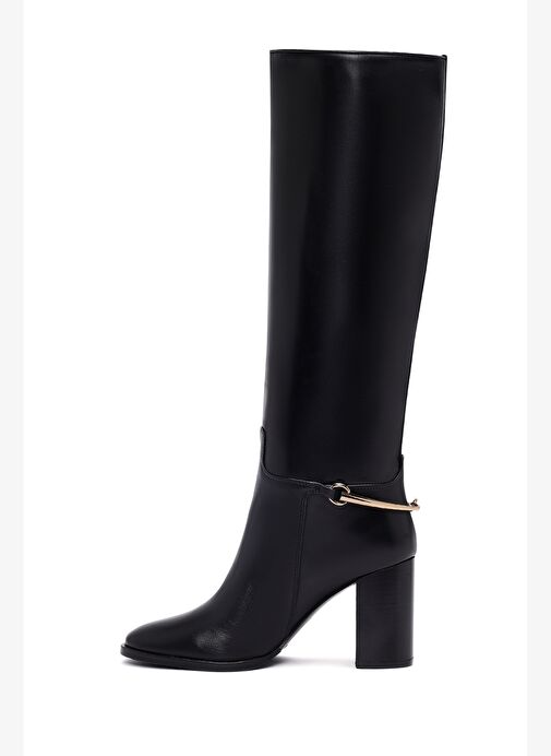 Kadın Siyah Kalın Topuklu Deri Çizme 25WFD101818 - Görsel 6