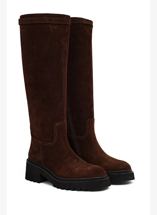 Derimod Derimod Kadın Kahverengi Fermuarlı Kalın Tabanlı Süet Deri Çizme 25WFD102010 Boyner'de! Kahverengi - 4. görsel