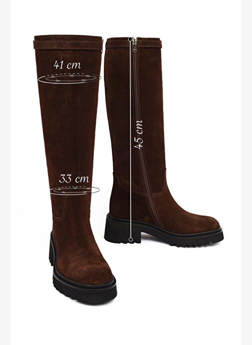 Derimod Derimod Kadın Kahverengi Fermuarlı Kalın Tabanlı Süet Deri Çizme 25WFD102010 Boyner'de! Kahverengi - 6. görsel