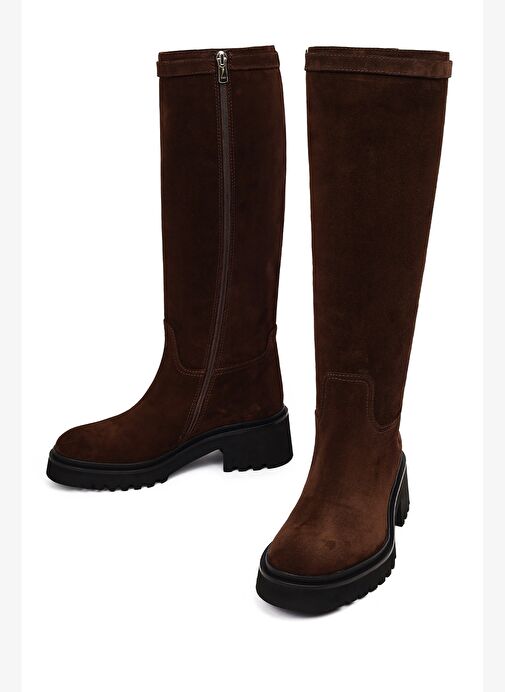 Derimod Derimod Kadın Kahverengi Fermuarlı Kalın Tabanlı Süet Deri Çizme 25WFD102010 Boyner'de! Kahverengi - 9. görsel