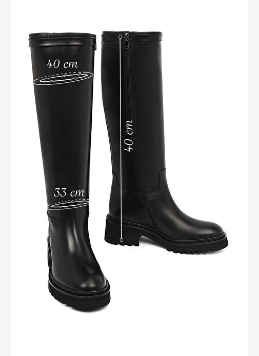 Derimod Derimod Kadın Siyah Fermuarlı Kalın Tabanlı Deri Çizme 25WFD102018 Boyner'de! Siyah - 5. görsel