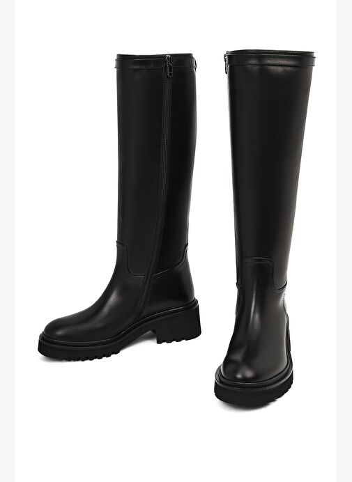 Derimod Derimod Kadın Siyah Fermuarlı Kalın Tabanlı Deri Çizme 25WFD102018 Boyner'de! Siyah - 6. görsel