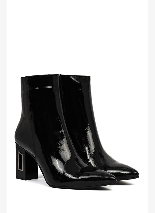 Derimod Derimod Kadın Siyah Fermuarlı Kalın Topuklu Rugan Deri Bot 25WFD130916 Boyner'de! Siyah - 4. görsel