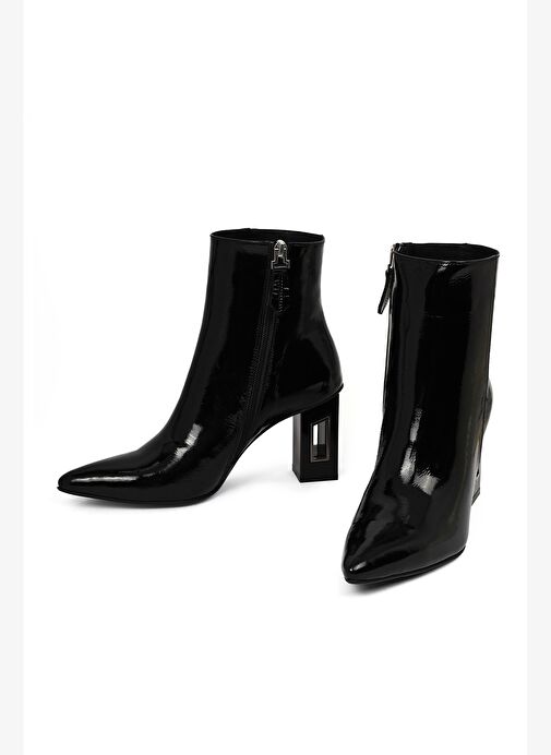 Derimod Derimod Kadın Siyah Fermuarlı Kalın Topuklu Rugan Deri Bot 25WFD130916 Boyner'de! Siyah - 6. görsel