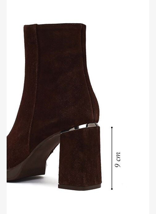 Kadın Kahverengi Fermuarlı Süet Deri Kalın Topuklu Bot 25WFD131010 - Görsel 3