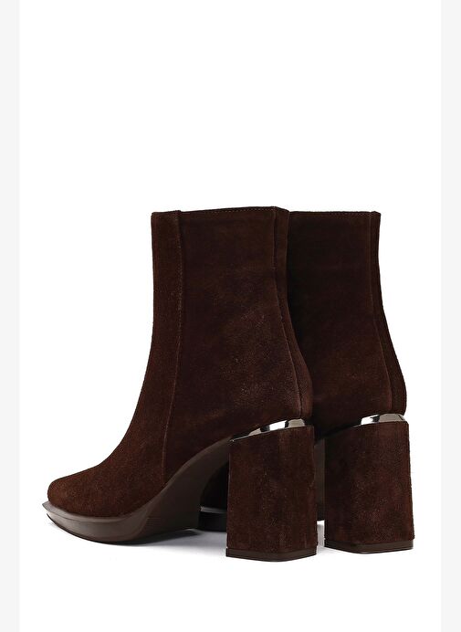 Kadın Kahverengi Fermuarlı Süet Deri Kalın Topuklu Bot 25WFD131010 - Görsel 8