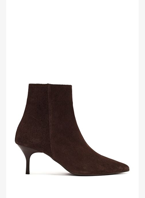 Kadın Kahverengi Fermuarlı İnce Topuklu Süet Deri Bot 25WFD131310 - Görsel 2