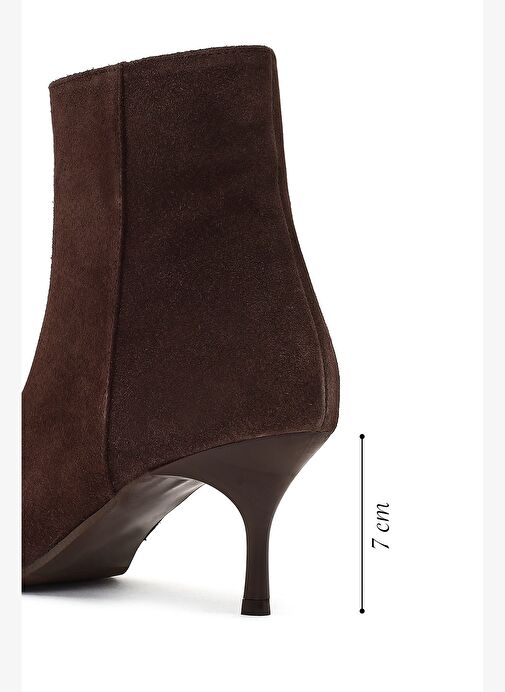 Kadın Kahverengi Fermuarlı İnce Topuklu Süet Deri Bot 25WFD131310 - Görsel 3