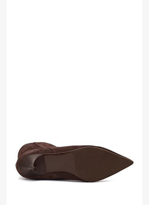 Kadın Kahverengi Fermuarlı İnce Topuklu Süet Deri Bot 25WFD131310 - Görsel 7