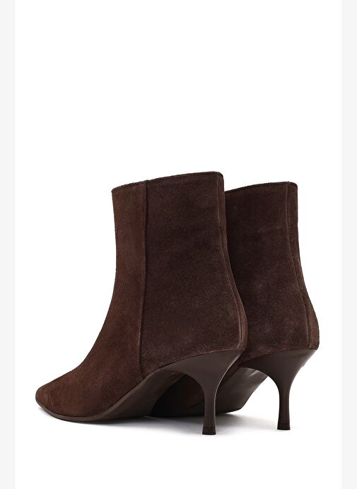 Kadın Kahverengi Fermuarlı İnce Topuklu Süet Deri Bot 25WFD131310 - Görsel 8