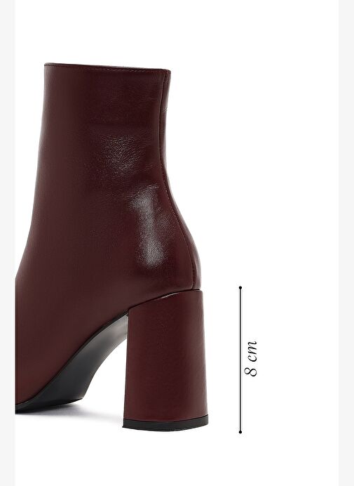 Kadın Bordo Fermuarlı Kalın Yüksek Topuklu Deri Bot 25WFD131418 - Görsel 3