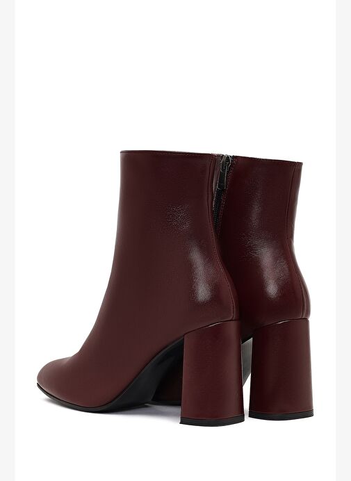 Kadın Bordo Fermuarlı Kalın Yüksek Topuklu Deri Bot 25WFD131418 - Görsel 8