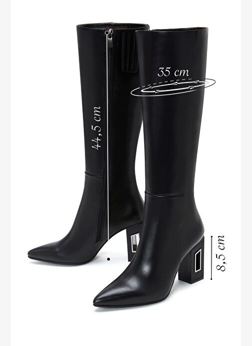 Kadın Siyah Fermuarlı Topuklu Deri Çizme 25WFD131518 - Görsel 3
