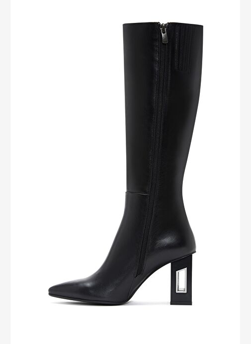 Kadın Siyah Fermuarlı Topuklu Deri Çizme 25WFD131518 - Görsel 5