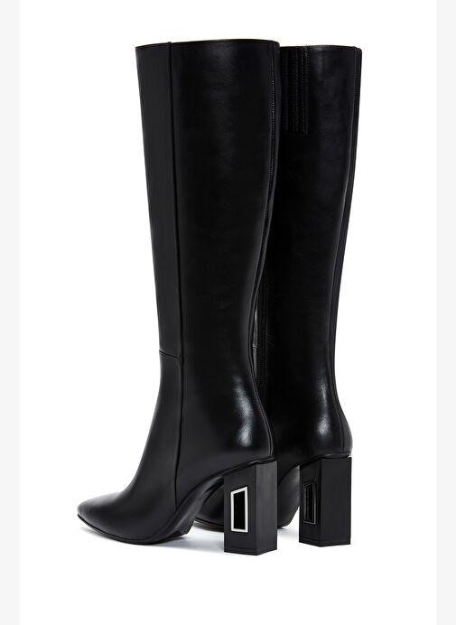 Kadın Siyah Fermuarlı Topuklu Deri Çizme 25WFD131518 - Görsel 8