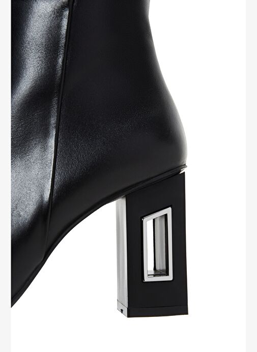 Kadın Siyah Fermuarlı Topuklu Deri Çizme 25WFD131518 - Görsel 9