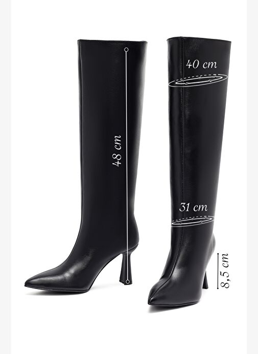 Kadın Siyah Topuklu Deri Çizme 25WFD132118 - Görsel 3