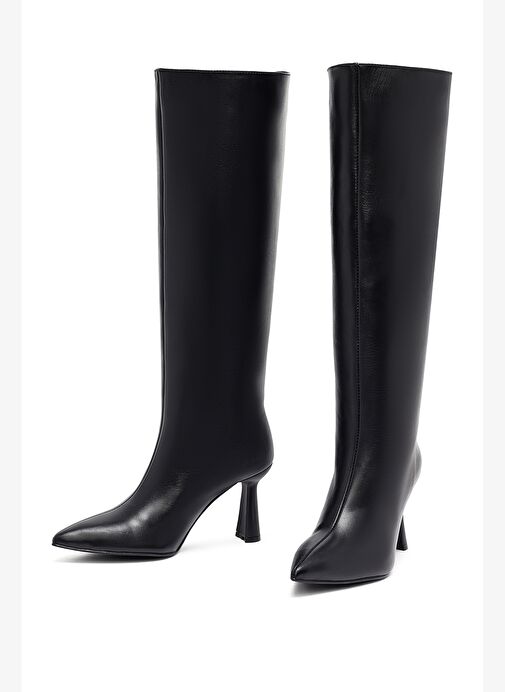 Kadın Siyah Topuklu Deri Çizme 25WFD132118 - Görsel 4
