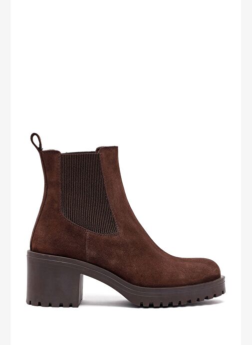 Kadın Kahverengi Kalın Topuklu Süet Deri Chelsea Bot 25WFD132410 - Görsel 2