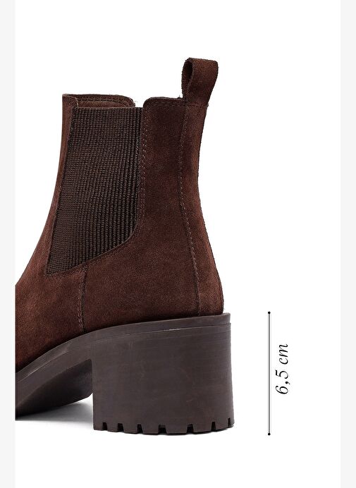 Kadın Kahverengi Kalın Topuklu Süet Deri Chelsea Bot 25WFD132410 - Görsel 3