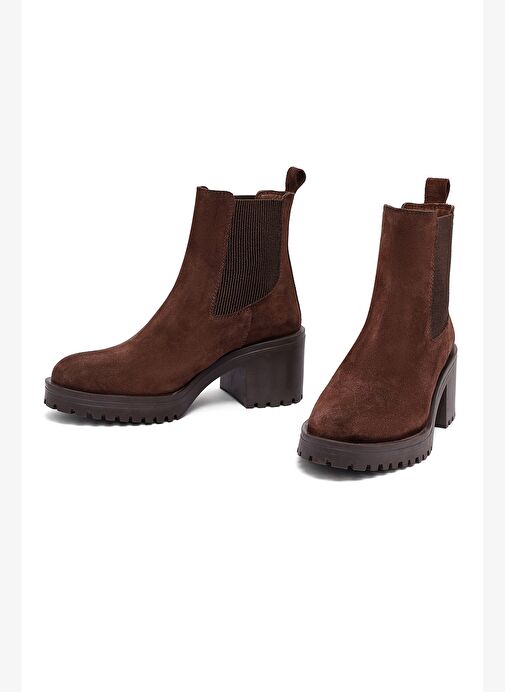 Kadın Kahverengi Kalın Topuklu Süet Deri Chelsea Bot 25WFD132410 - Görsel 4