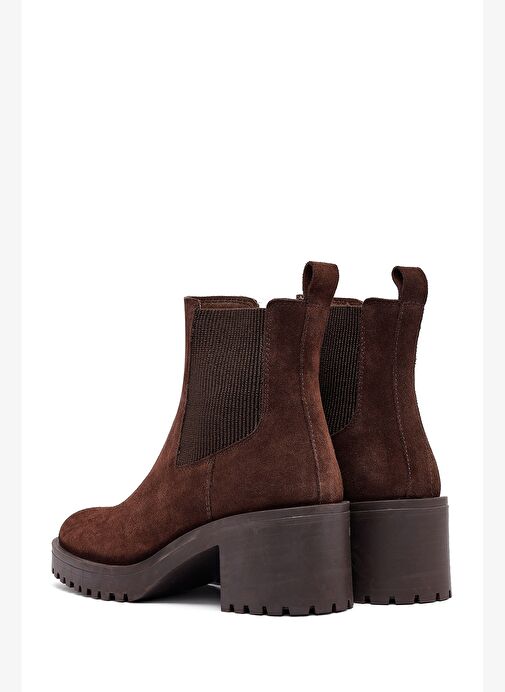 Kadın Kahverengi Kalın Topuklu Süet Deri Chelsea Bot 25WFD132410 - Görsel 8