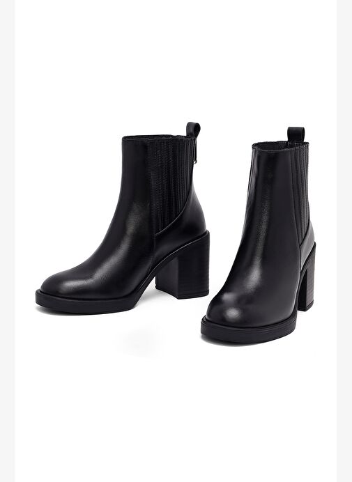 Kadın Siyah Kalın Topuklu Deri Chelsea Bot 25WFD132518 - Görsel 4