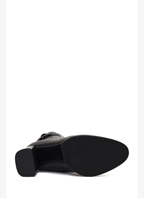 Kadın Siyah Tokalı Fermuarlı Kalın Topuklu Deri Bot 25WFD132718 - Görsel 7