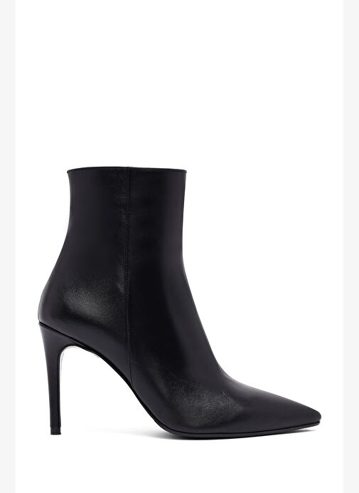 Kadın Siyah Fermuarlı Yüksek İnce Topuklu Deri Bot 25WFD133018 - Görsel 2