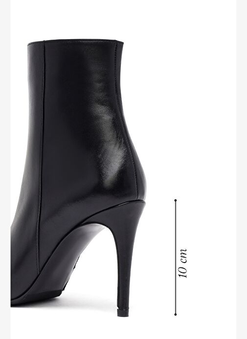 Kadın Siyah Fermuarlı Yüksek İnce Topuklu Deri Bot 25WFD133018 - Görsel 3