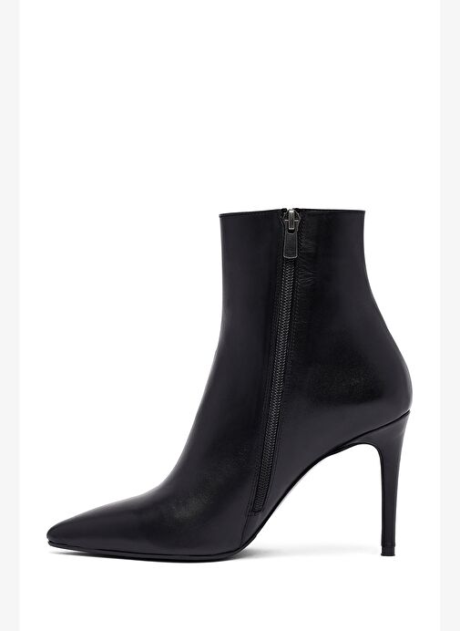 Kadın Siyah Fermuarlı Yüksek İnce Topuklu Deri Bot 25WFD133018 - Görsel 5